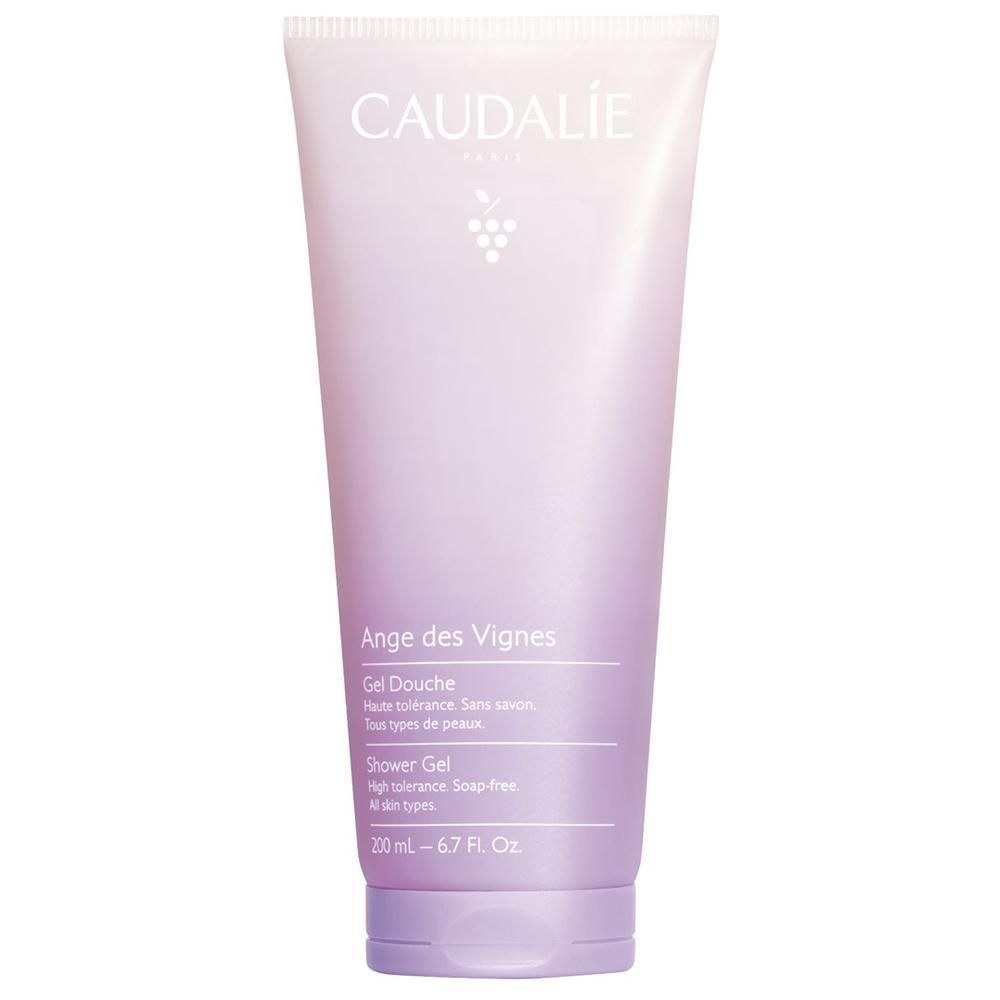 Weiche, lilafarbene Tube mit CAUDALIE-Logo und Produktbezeichnung. Enthält „Ange des Vignes“ und „Gel Douche“. 200 ml.