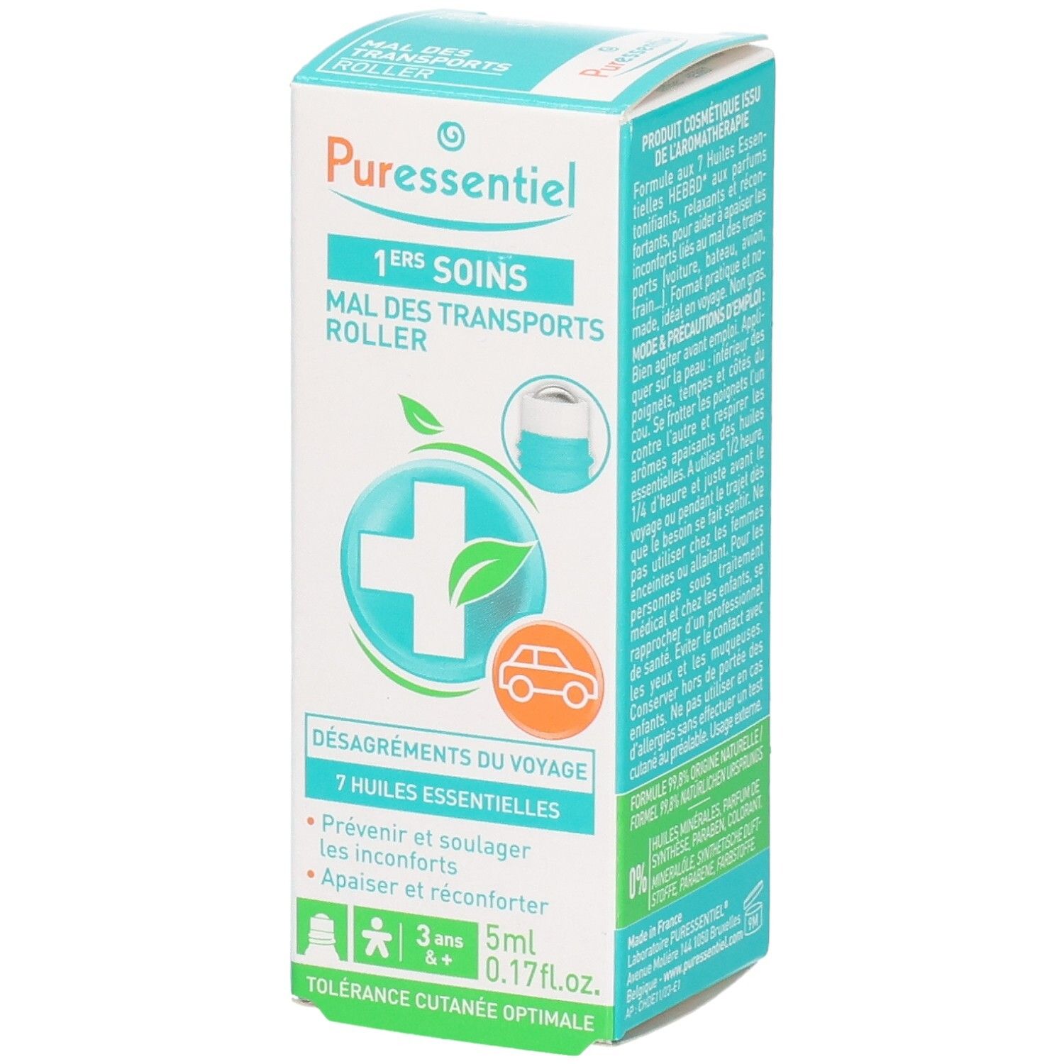Puressentiel Mal des Transports Roller Verpackung. 5ml Fläschchen mit 7 ätherischen Ölen für Reisebeschwerden.