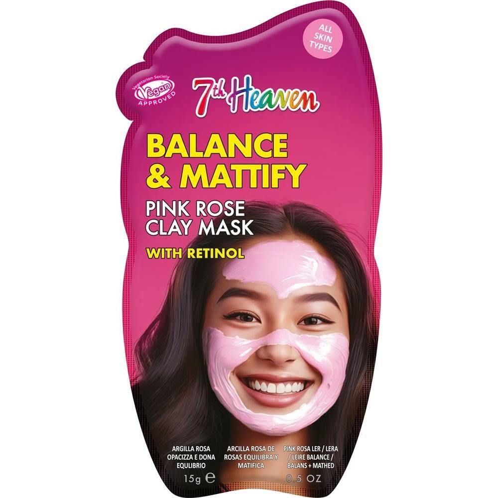 7th Heaven Pink Rose Tonerde Maske mit Retinol, Balance & Mattify, für alle Hauttypen.