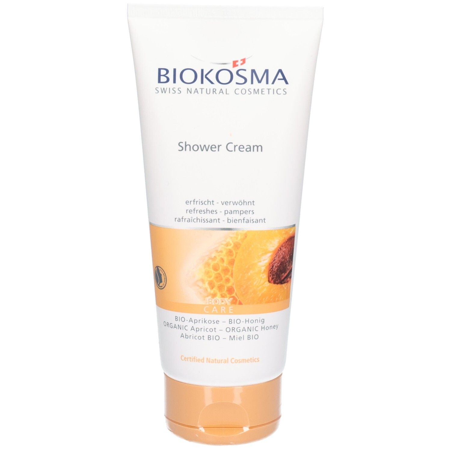 BIOKOSMA Duschcreme mit Aprikose und Honig. Erfrischende und verwöhnende Pflege.