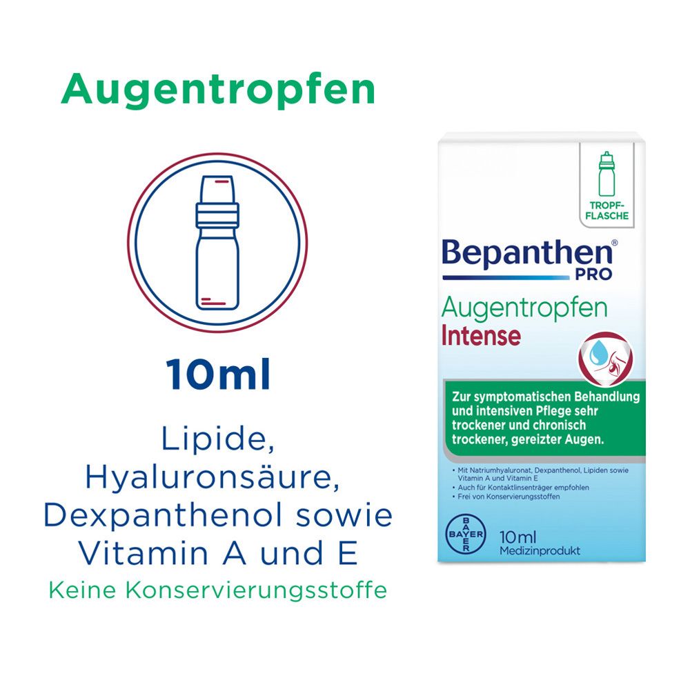 Produkt und Verpackung. Produktname und Logo. 10ml. Text: Mit Lipiden, Hyaluronsäure, Dexpanthenol und Vitaminen.