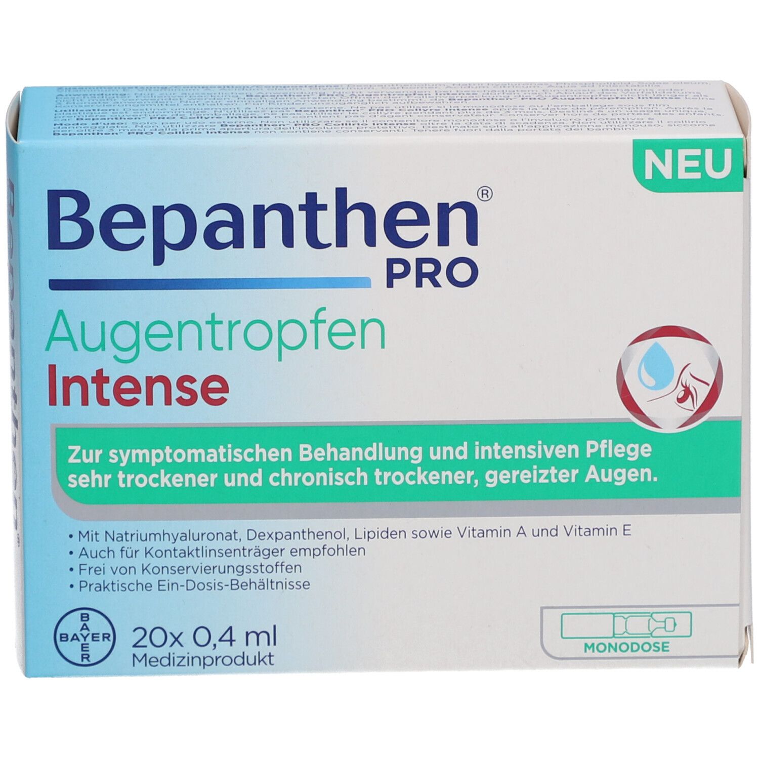 Bepanthen® Pro Augentropfen Intense Monodosen bei sehr trockenen Augen