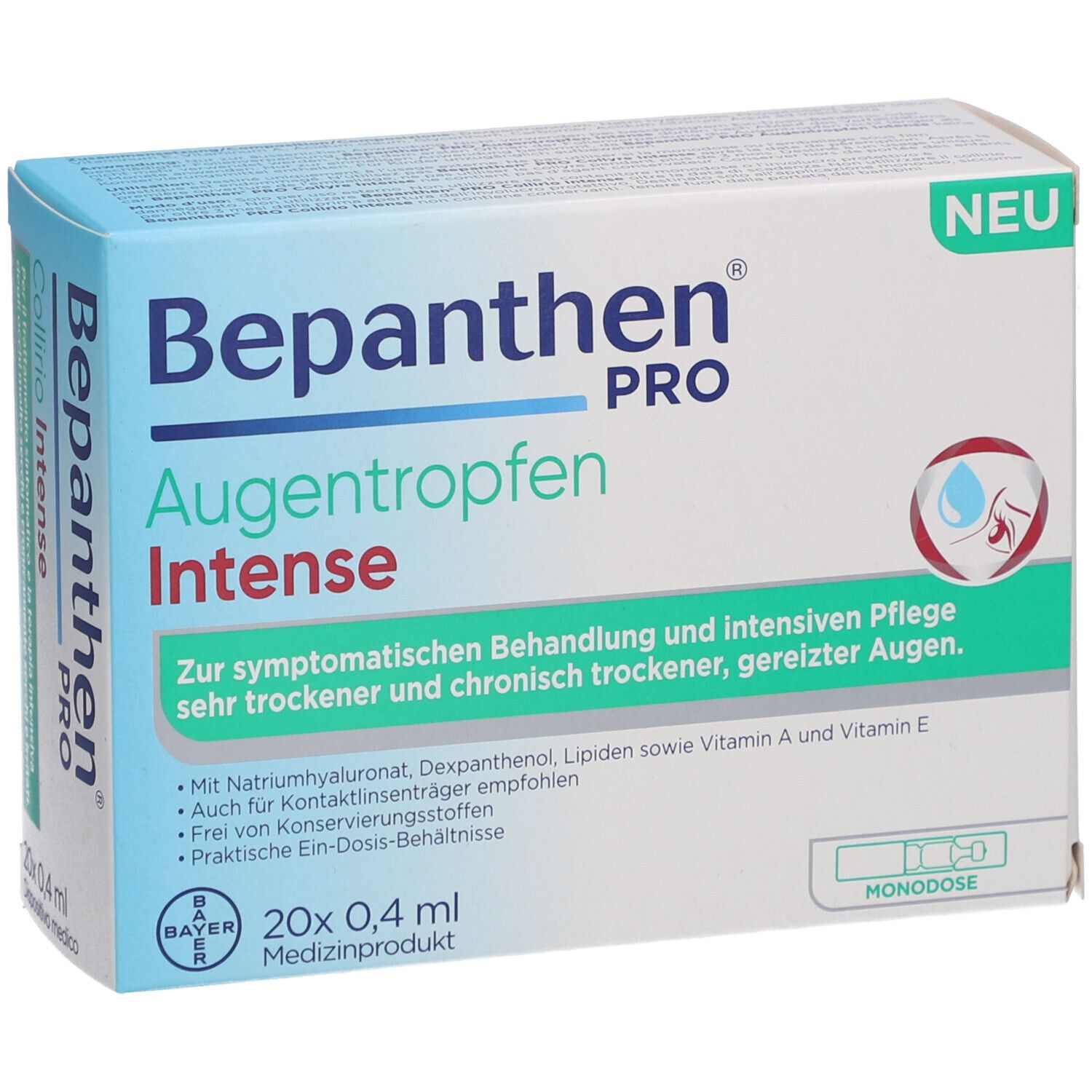 Bepanthen® Pro Augentropfen Intense Monodosen bei sehr trockenen Augen