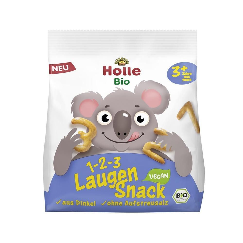 Holle Bio 1-2-3 Laugen Snack Beutel mit Koala-Motiv, vegan, ab 3 Jahren.