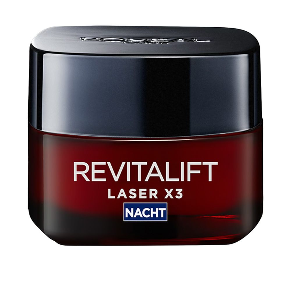 L'Oréal Revitalift Laser X3 Nachtpflege Tiegel mit silbernem Deckel.