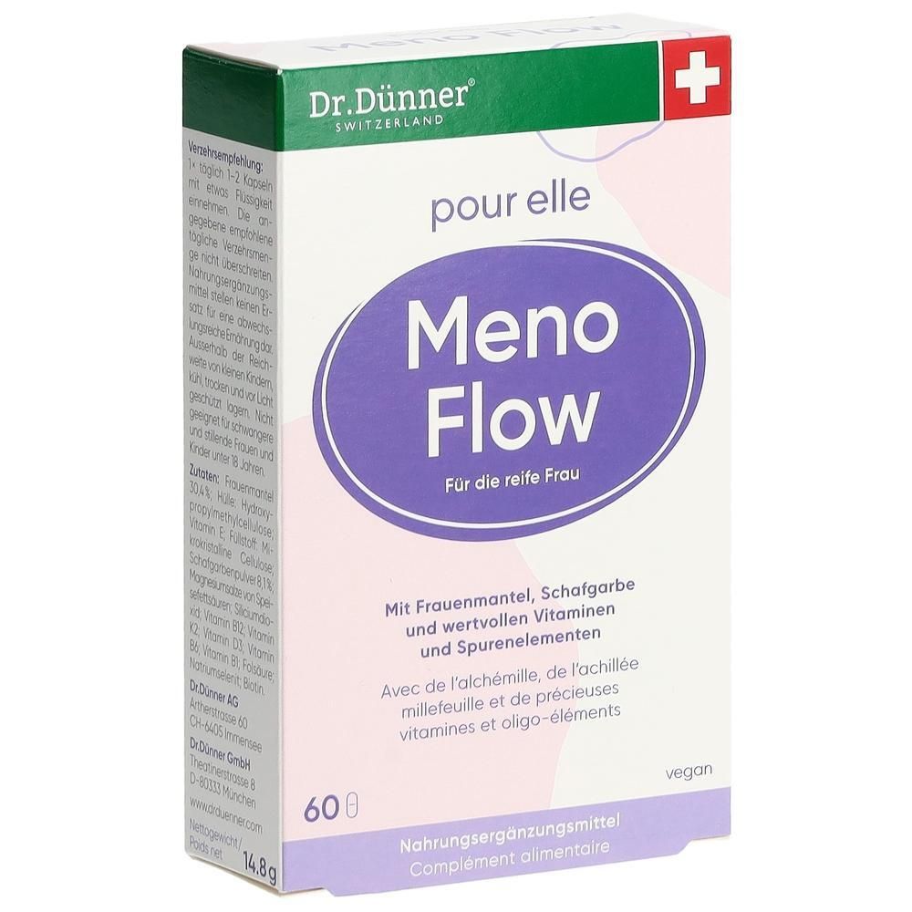 Verpackung von Meno Flow Kapseln mit 60 Stück, Dr. Dünner.