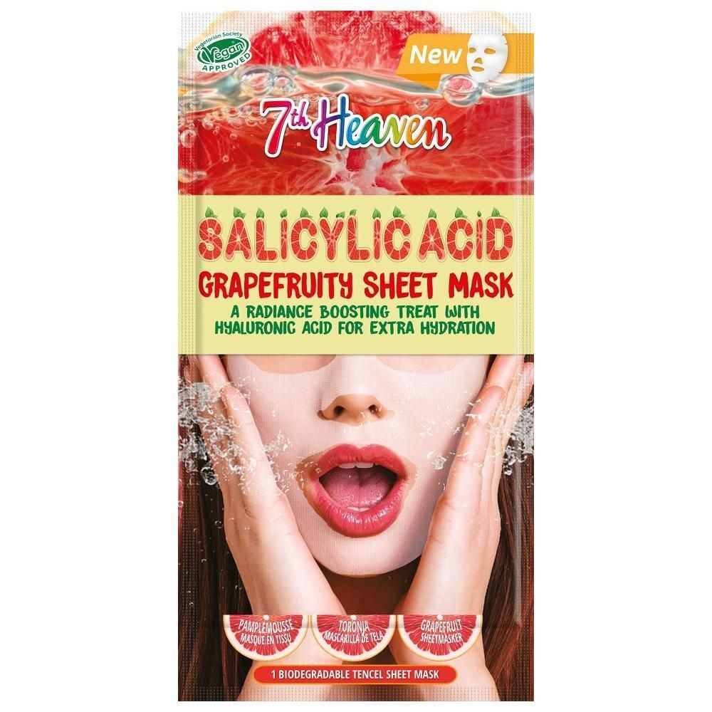 7th Heaven Salicylic Acid Grapefruit Tuchmaske mit Hyaluronsäure für extra Feuchtigkeit.