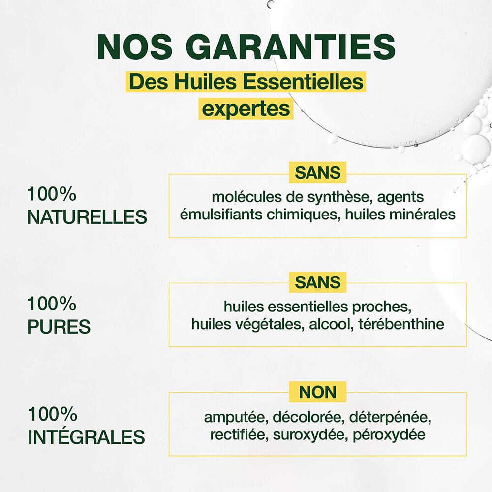 Grafik mit Garantien. 100% natürlich, ohne synthetische Moleküle. 100% rein, ohne Pflanzenöle. 100% integral.