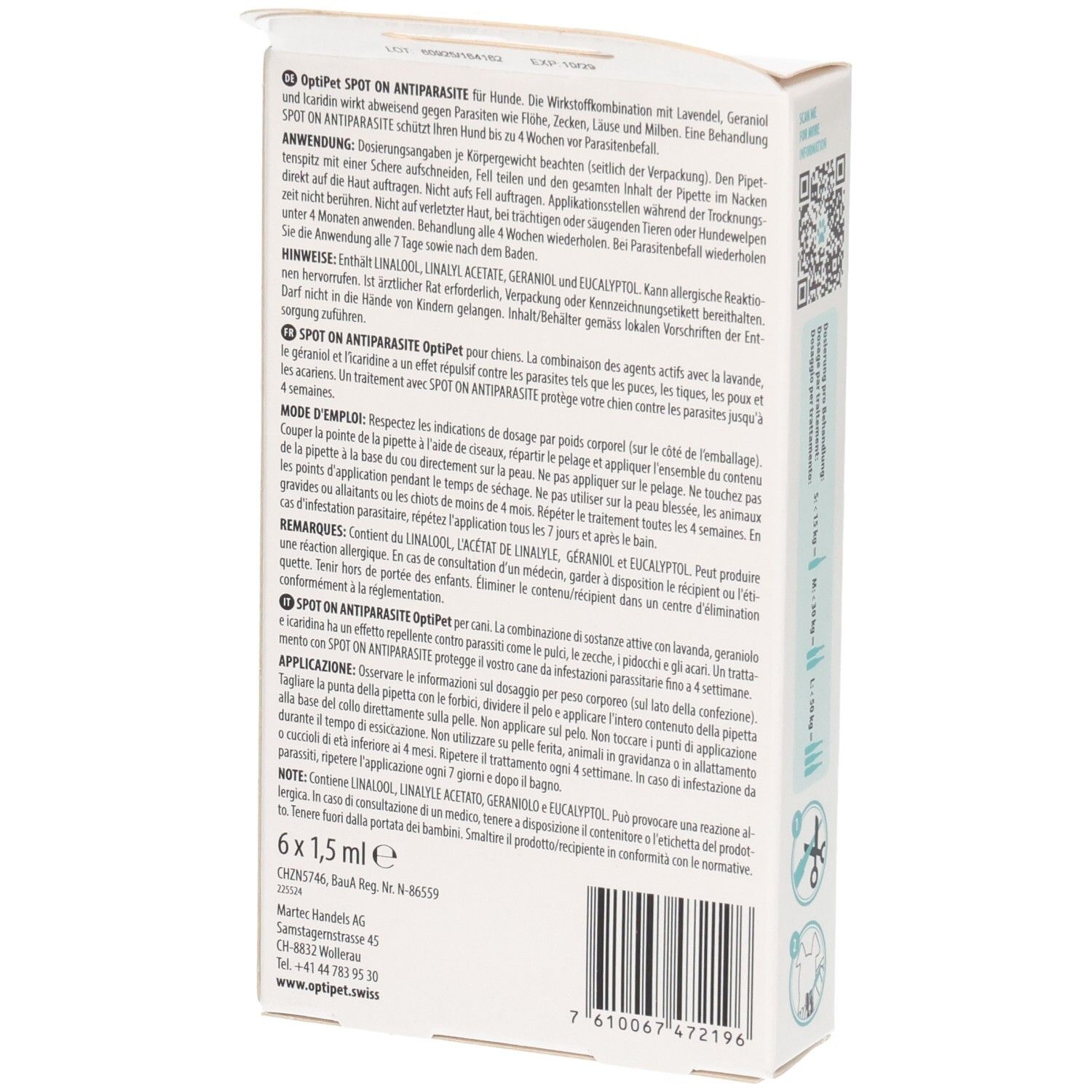 OptiPet Spot On Antiparasite Pipetten für Hunde, 6x1,5ml.