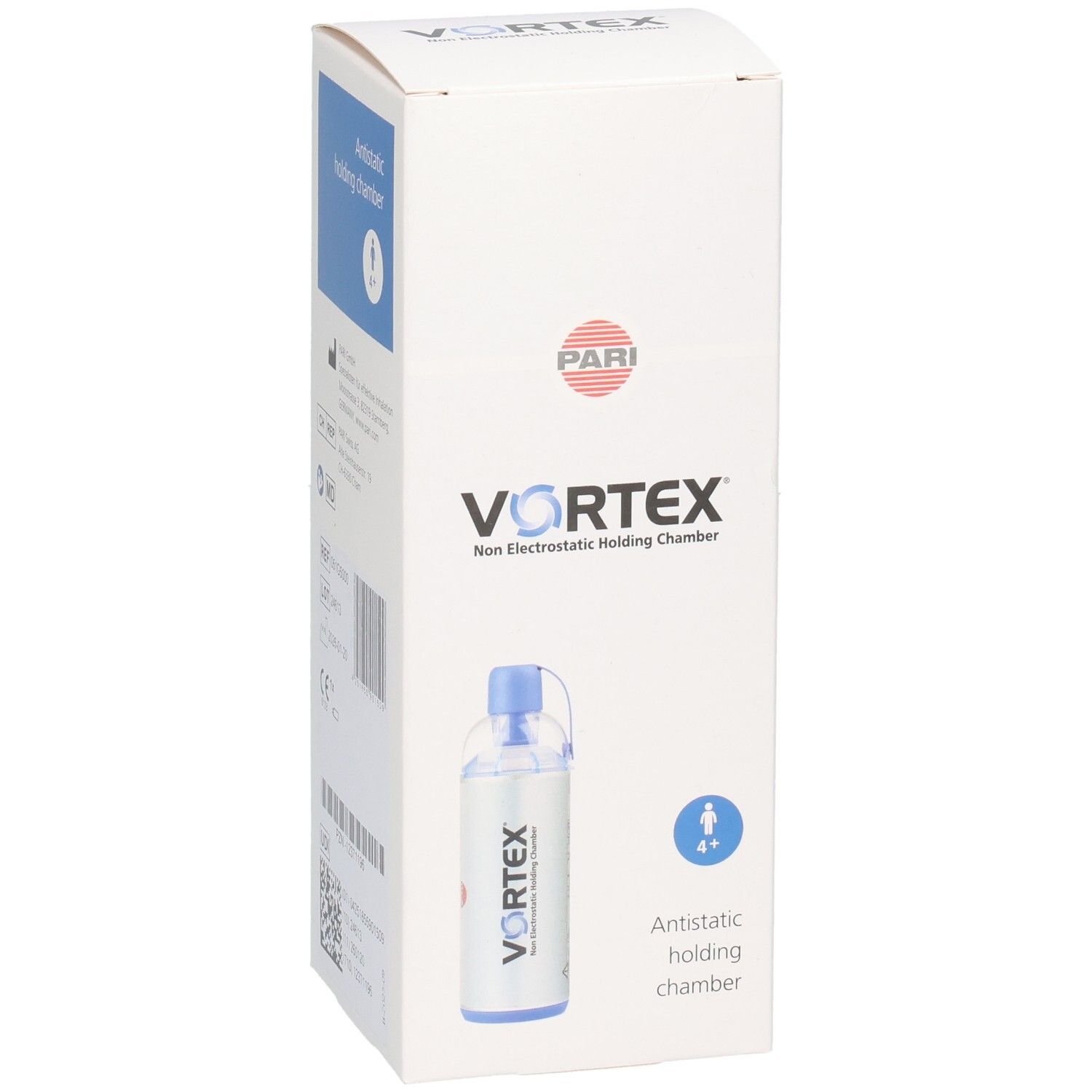 VORTEX Antistatische Inhalationskammer, Verpackung mit Herstellerlogo 'PARI' und Produktnamen.