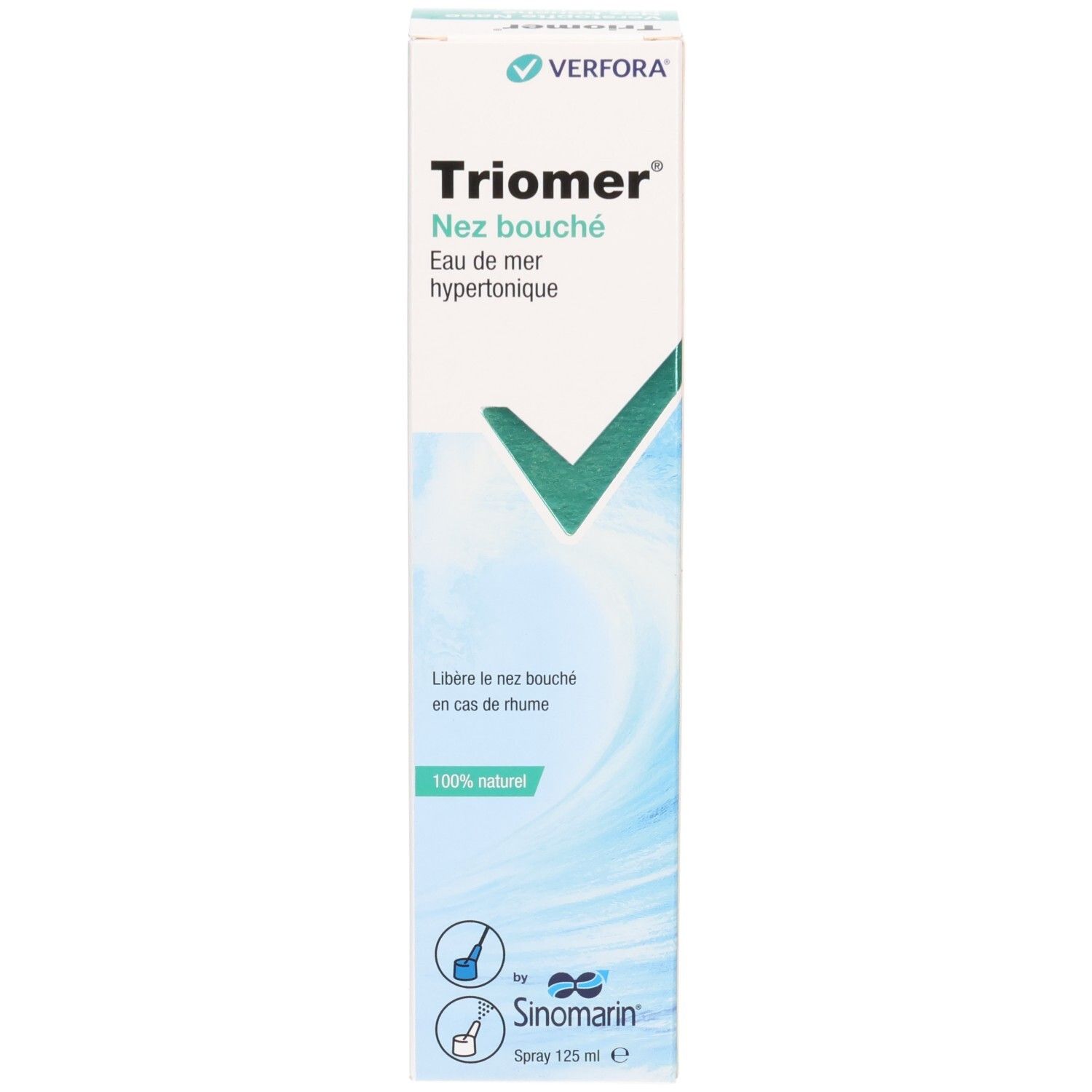 TRIOMER Verstopfte Nase Spray Fl 125 ml: Produktverpackung mit blauen Designelementen und Produktnamen.