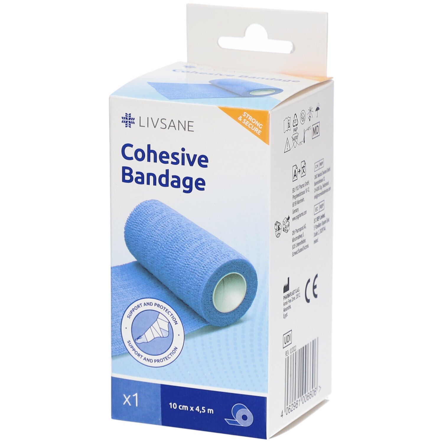 LIVSANE Bande Cohésive 10 cm x 4,5 m – Bande de fixation auto-adhérente