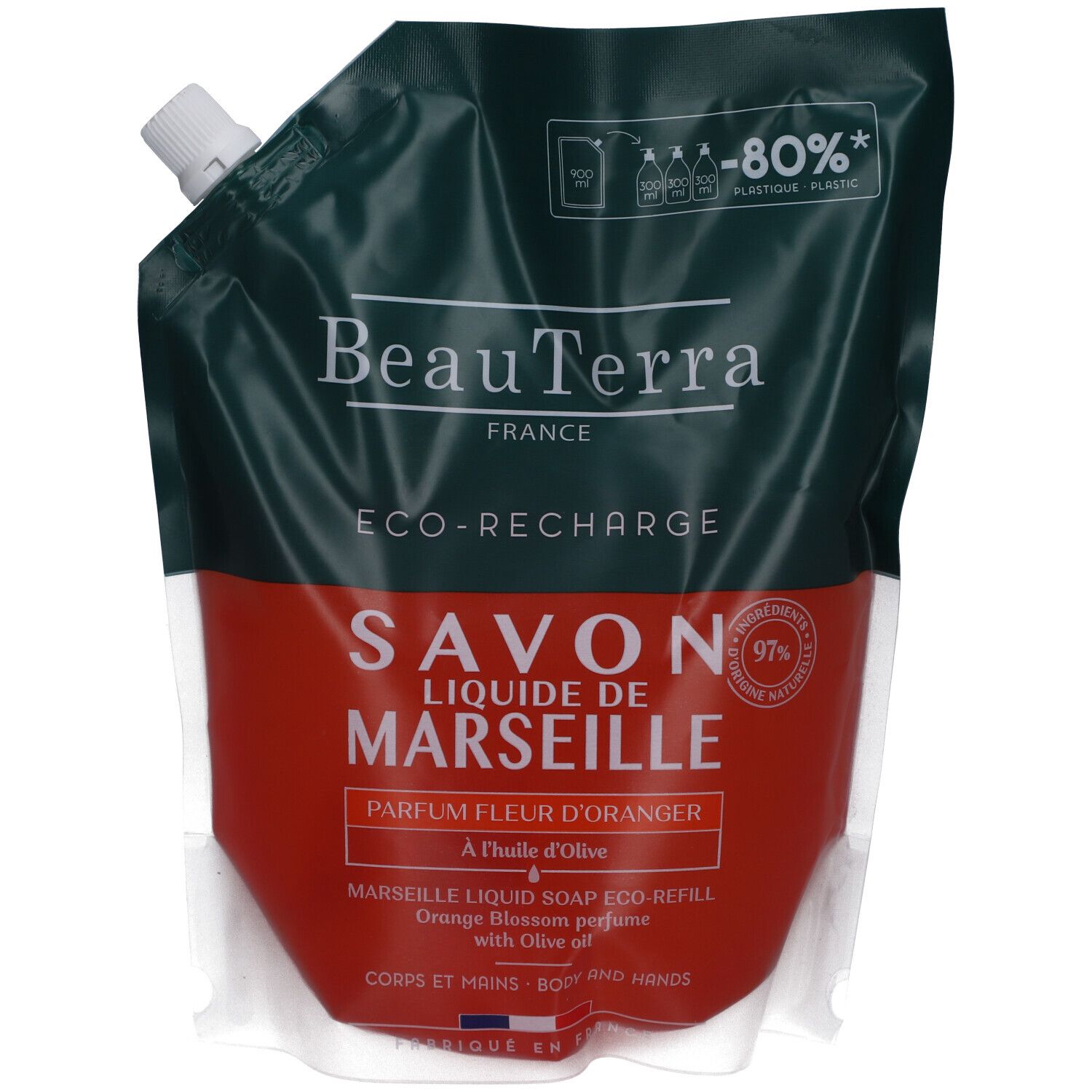 BEAUTERRA Savon Liquide de Marseille Parfum Fleur d'Oranger Nachfüllpackung