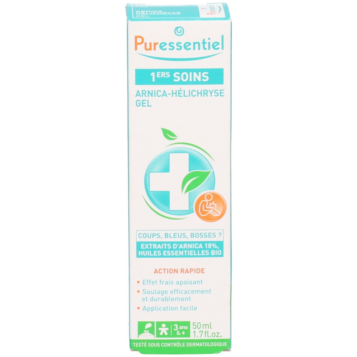 Faltschachtel Puressentiel Erste Hilfe Gel mit Arnika und Strohblume, Seite.
