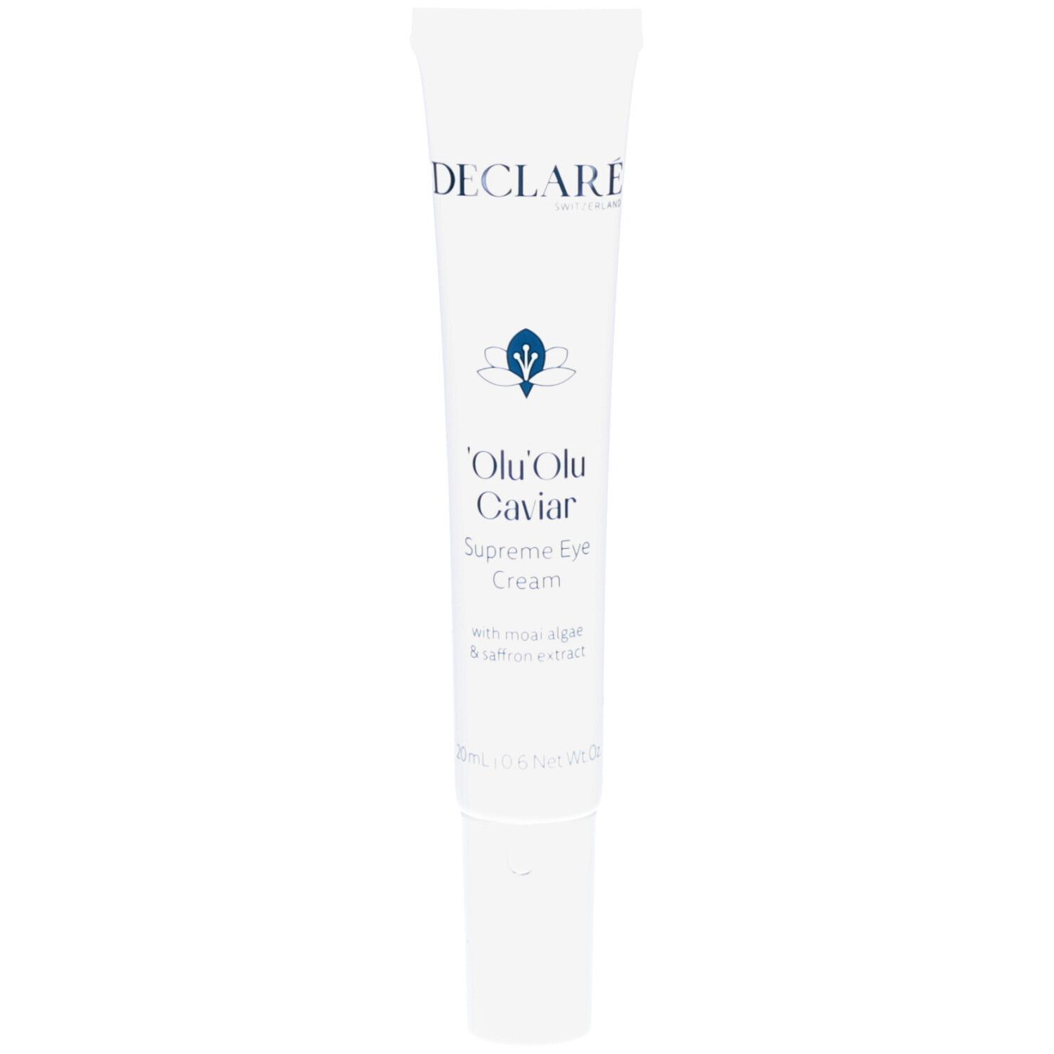 Tube blanc avec logo DECLARÉ et nom du produit. Contient 'Olu'Olu Caviar Supreme Eye Cream.
