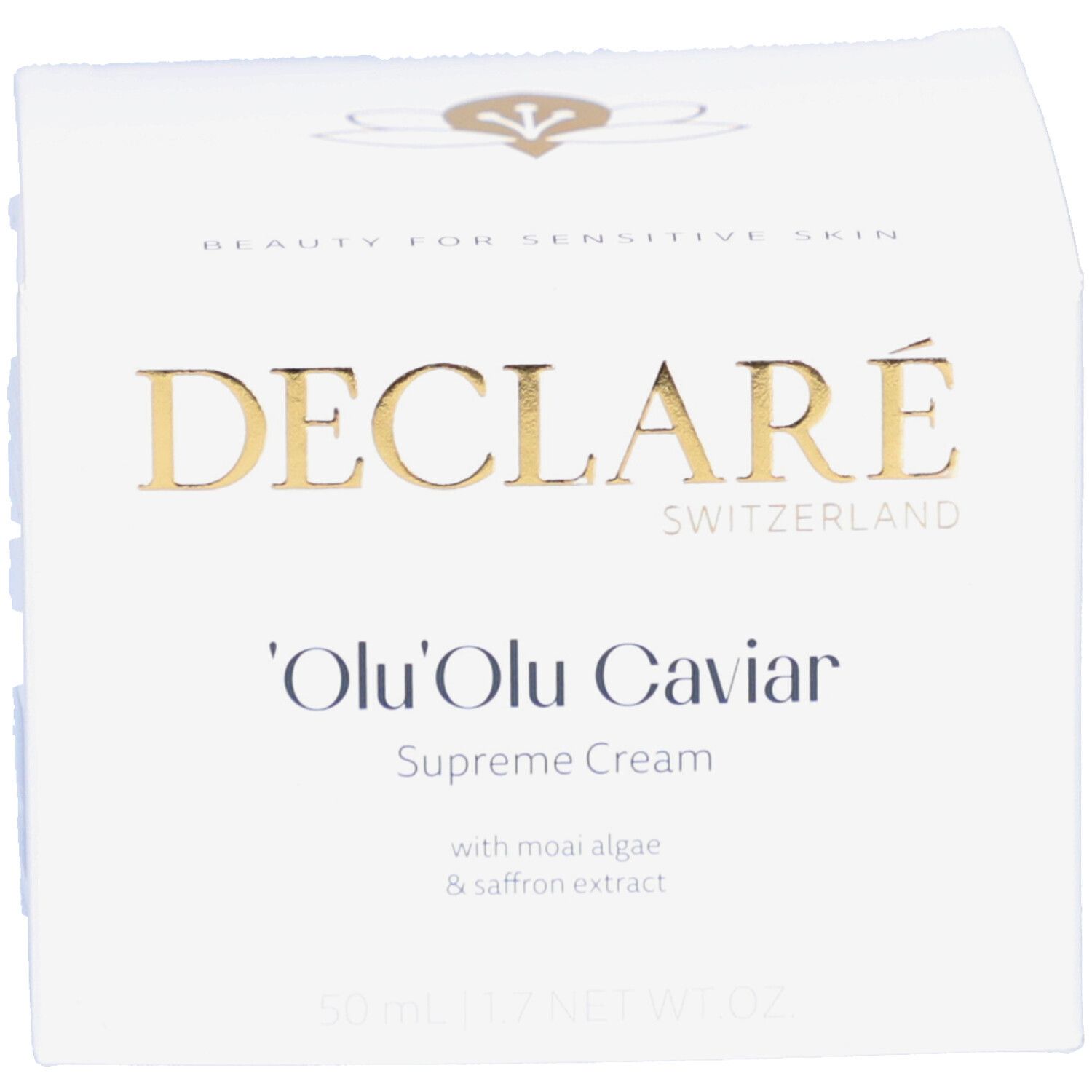 Emballage. Inscription: DECLARE, 'Olu'Olu Caviar Supreme Cream.