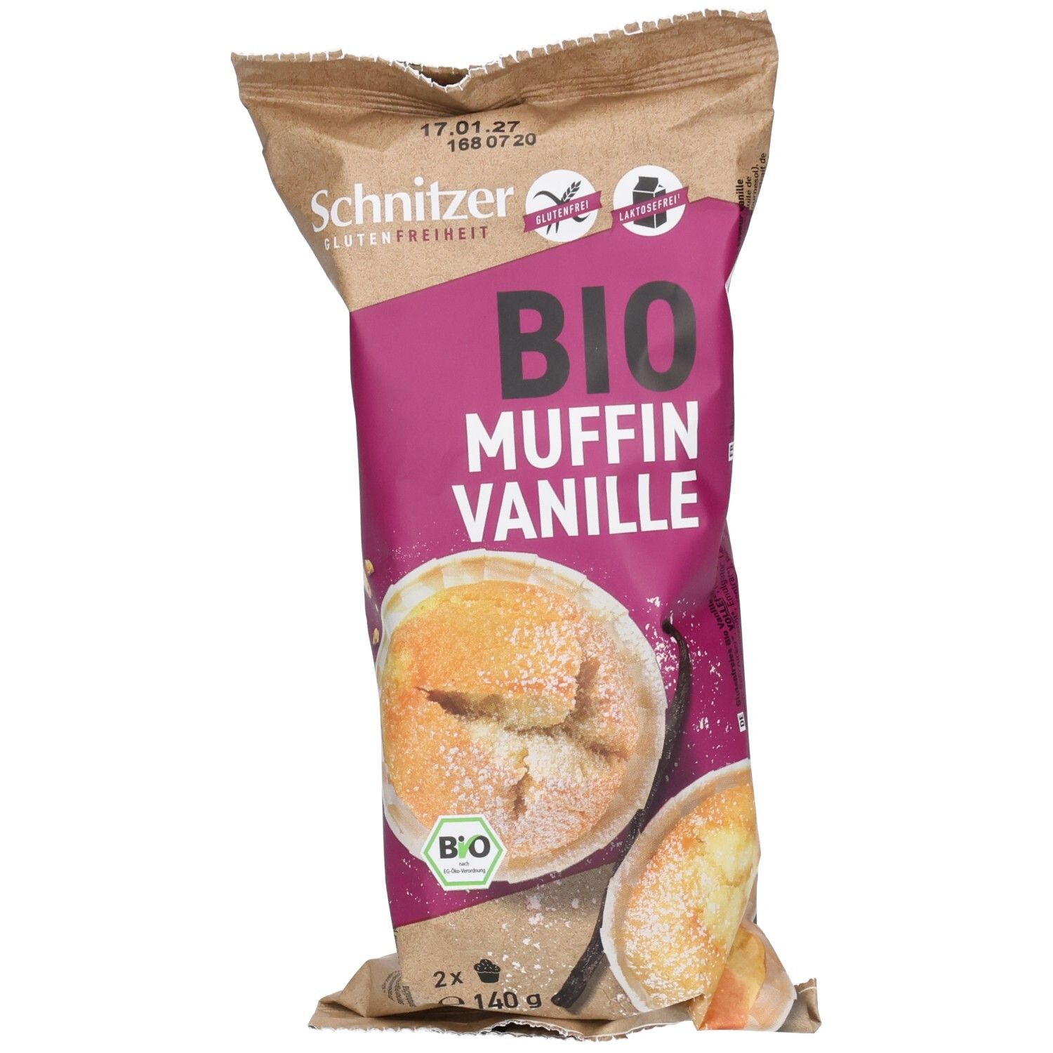 Paquet de 2 muffins vanille BIO sans gluten Schnitzer.