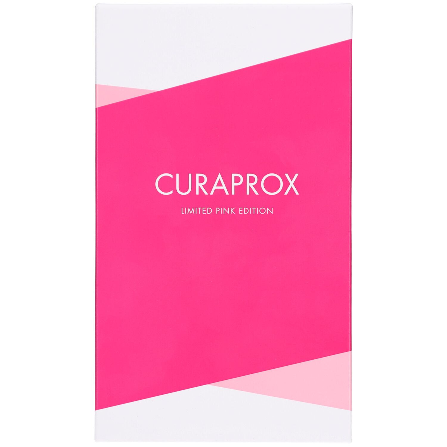 Verpackung mit pinkfarbenem Feld und weißem CURAPROX-Logo. Schriftzug: LIMITED PINK EDITION.
