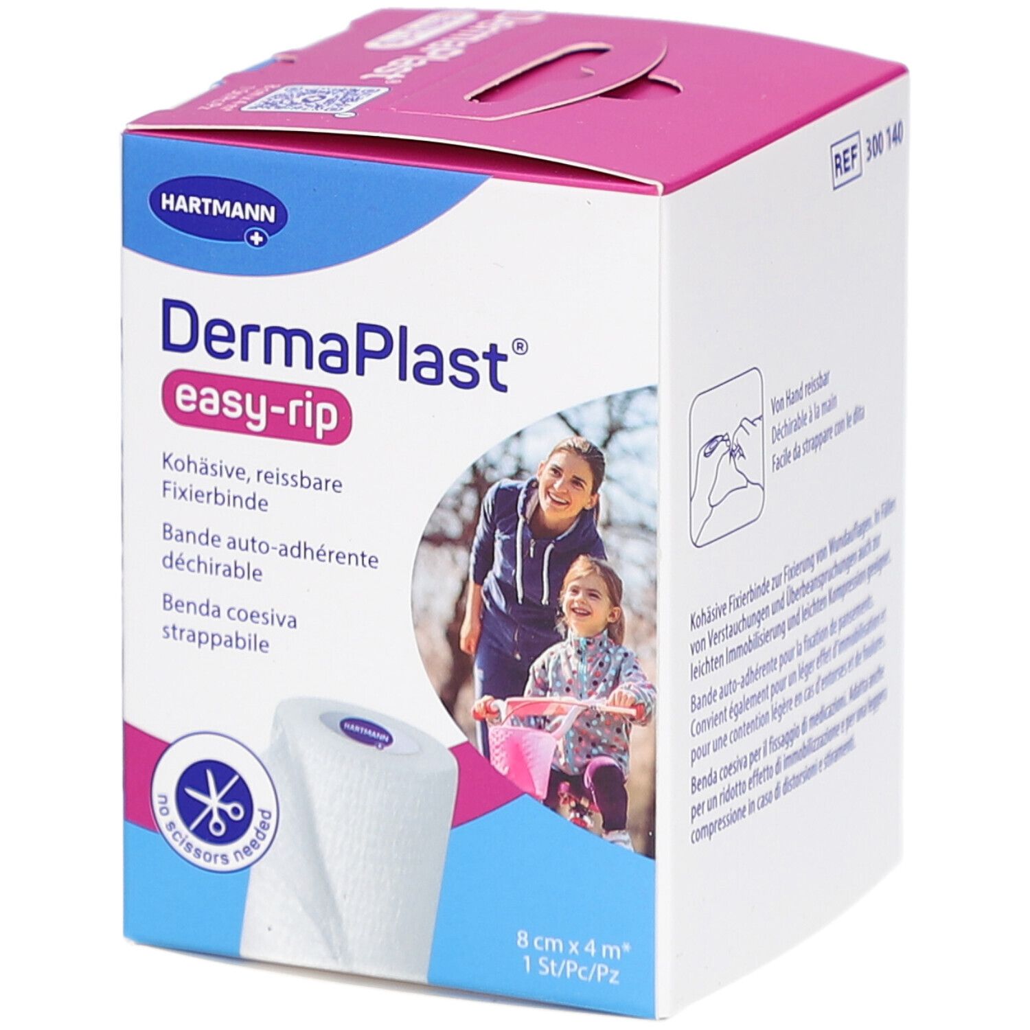 Verpackung von DERMAPLAST® easy-rip. Vorderseite mit Produktnamen, Marke HARTMANN und Abbildung einer Bandage.