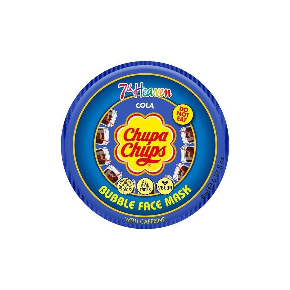 Runde Verpackung für eine 7TH HEAVEN Cola Bubble Gesichtsmaske mit Chupa Chups Logo.