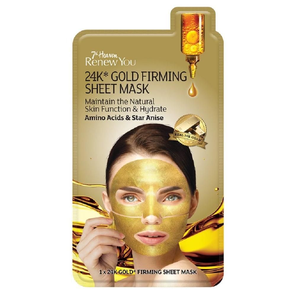 Masque en tissu 7th Heaven Renew You 24K Gold Firming avec acides aminés et anis étoilé.