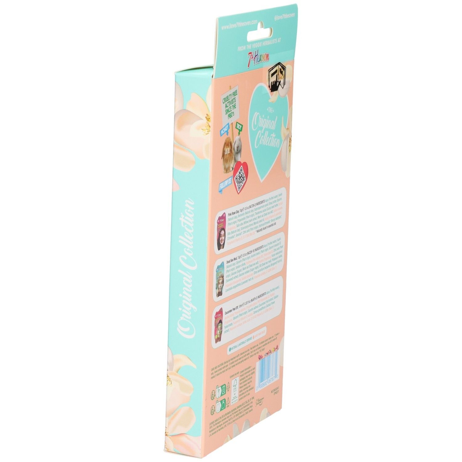 Seitenansicht der 7TH HEAVEN Geschenkbox mit Blumenmuster und Logo.