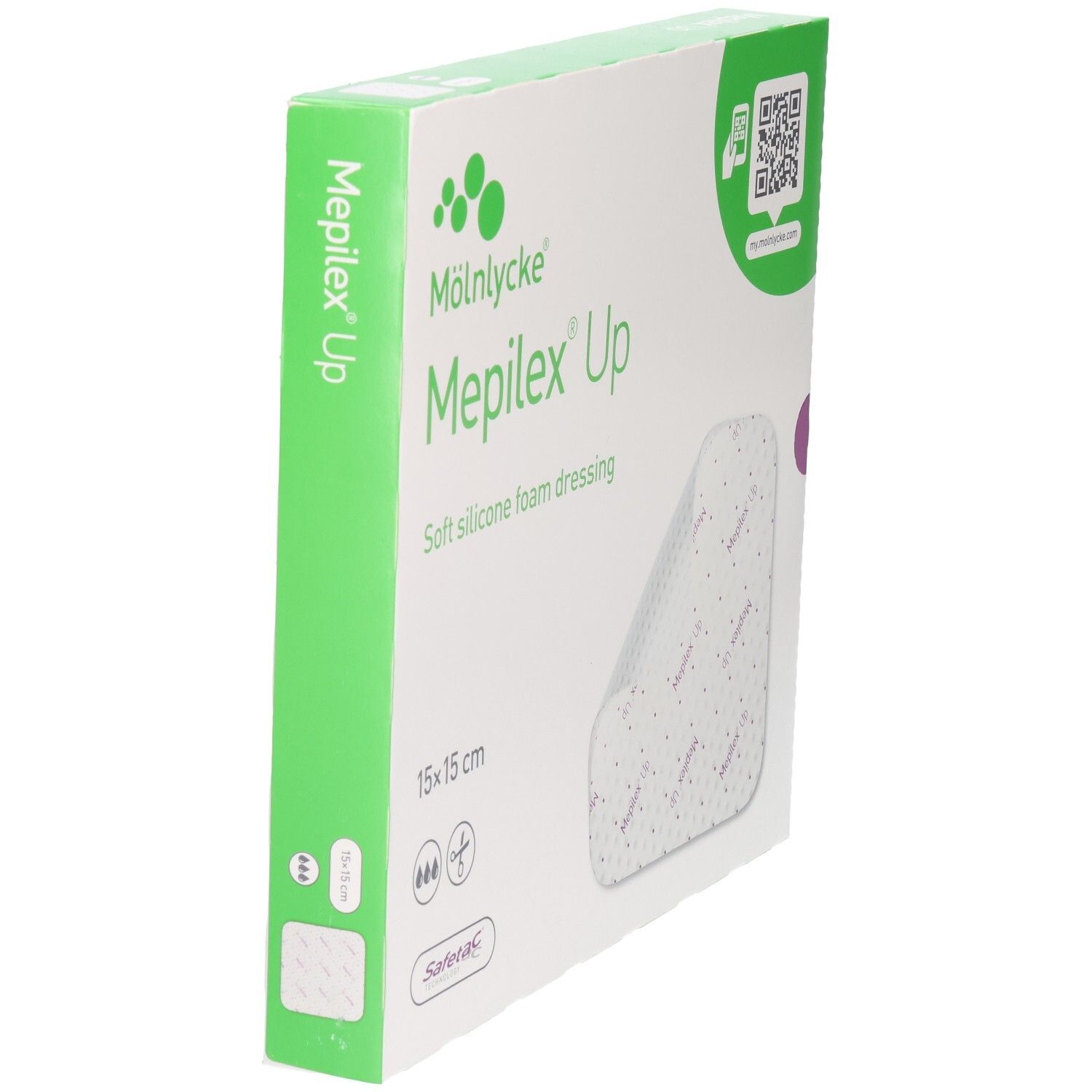 Pansement Mölnlycke Mepilex Up: Pansement en mousse de silicone souple, 15x15 cm.