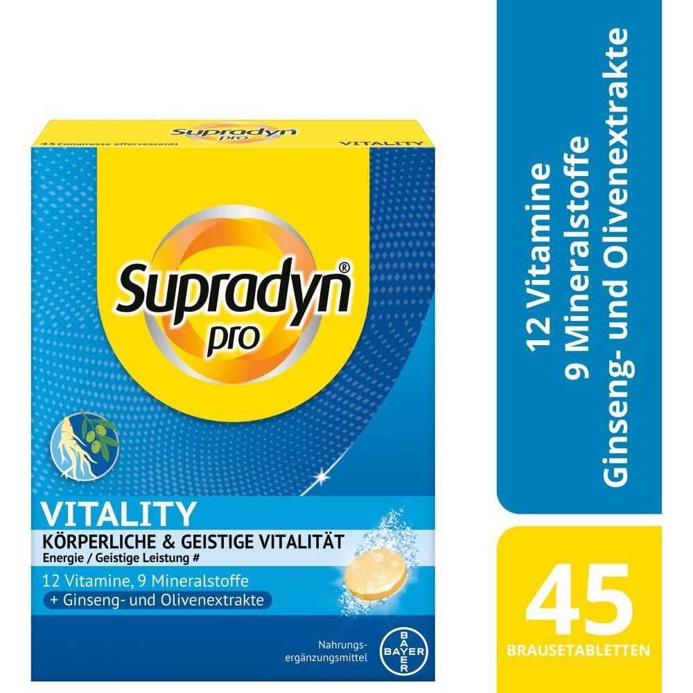 Supradyn pro Vitality - Comprimés effervescents avec des vitamines, des minéraux et du ginseng - 10 % de remise* avec le code "SUPRA10"