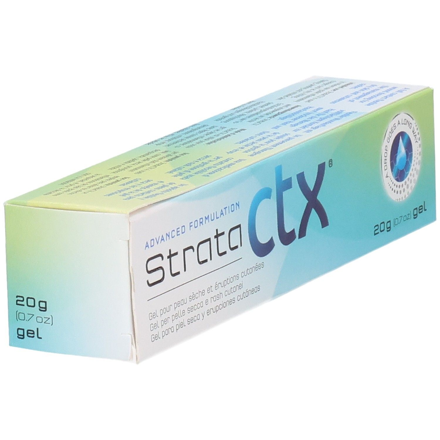 Strata ctx Gel 20g Verpackung, Vorderseite mit Text und QR-Code.