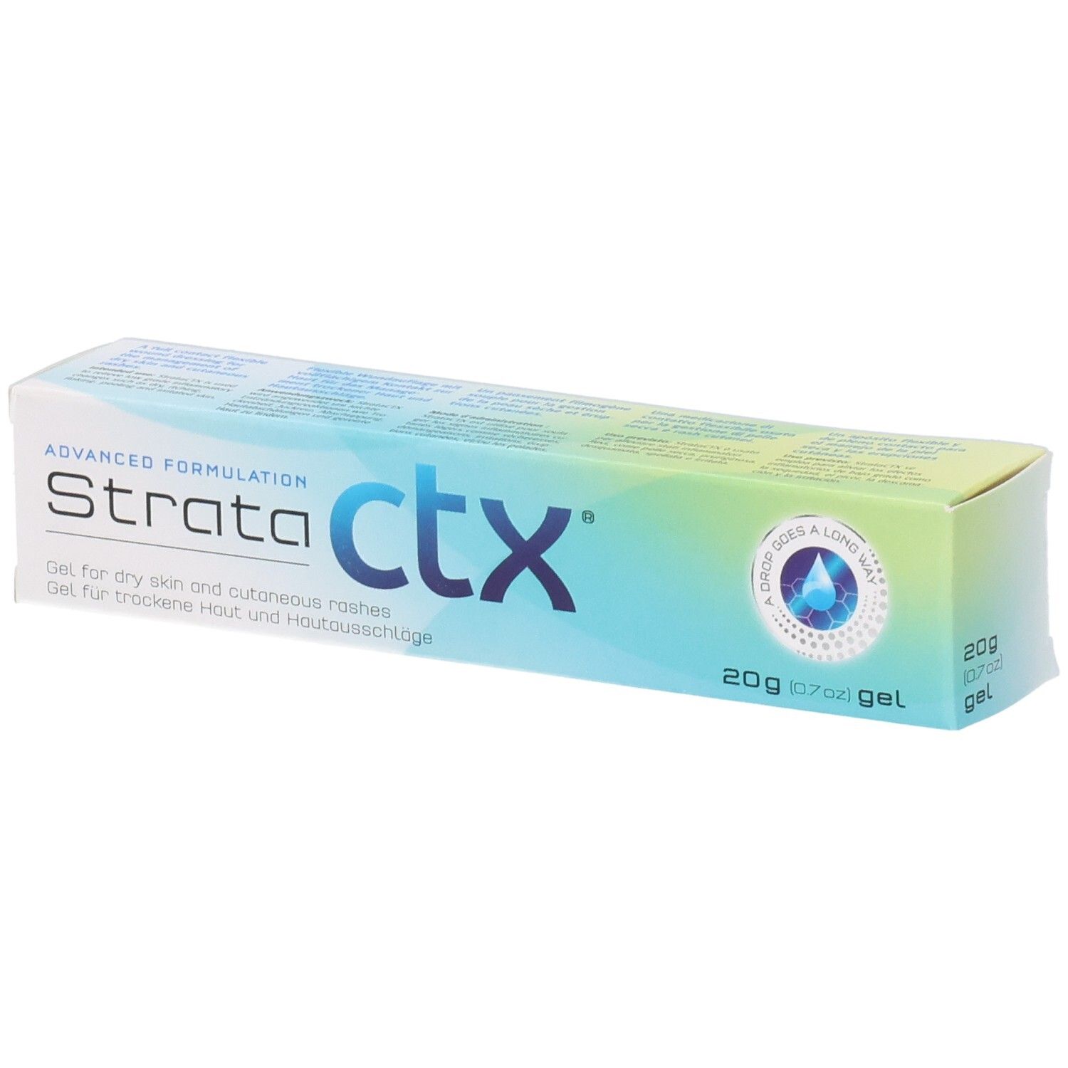 Strata ctx Gel 20g Verpackung, Vorderseite mit Text und Siegel.