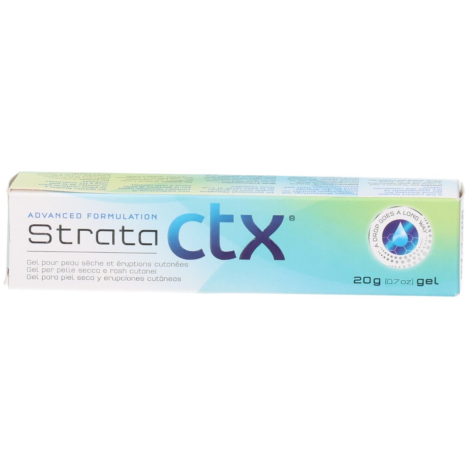 Strata ctx Gel 20g Verpackung, Vorderseite mit Text und Siegel.