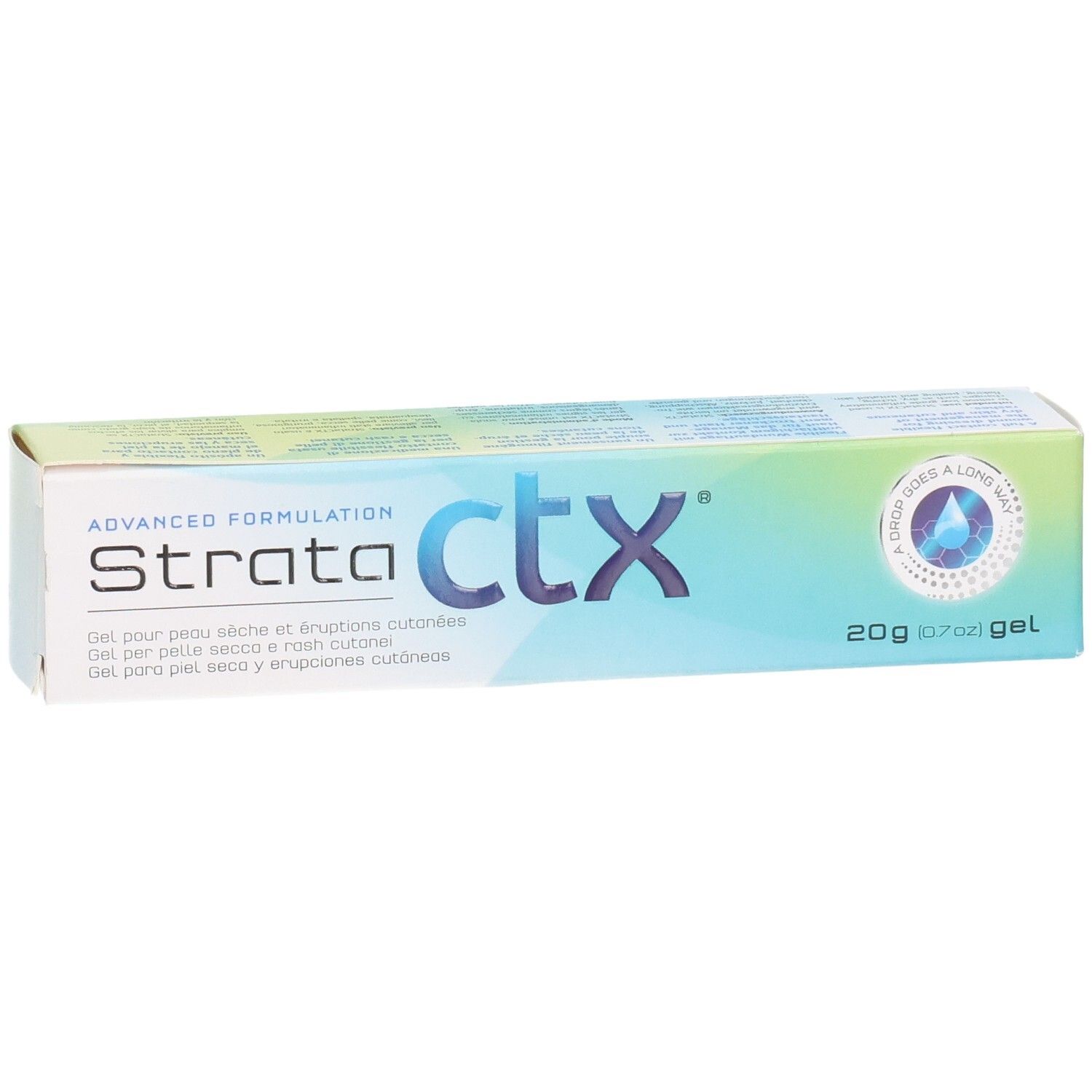 Strata ctx Gel 20g Verpackung, Vorderseite mit Text und Siegel.