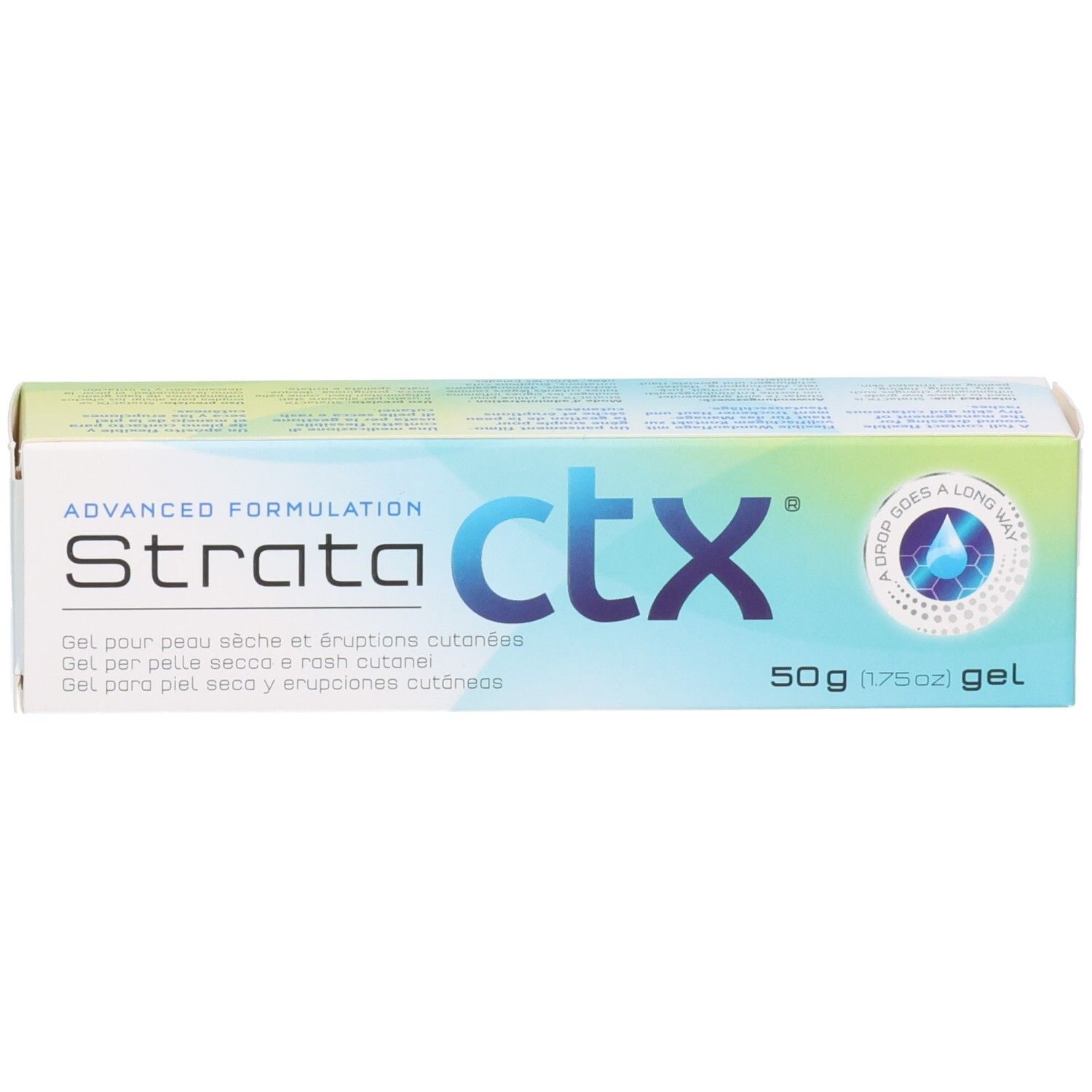 Vorderseite der Kartonverpackung für STRATA CTX Gel, 50g.