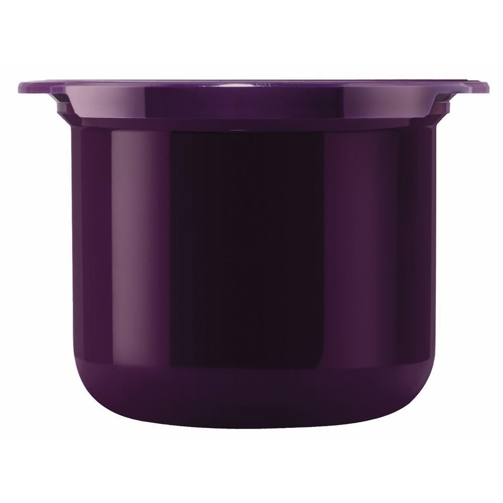 Pot violet. Forme cylindrique avec large bord. Intérieur sombre, extérieur brillant.