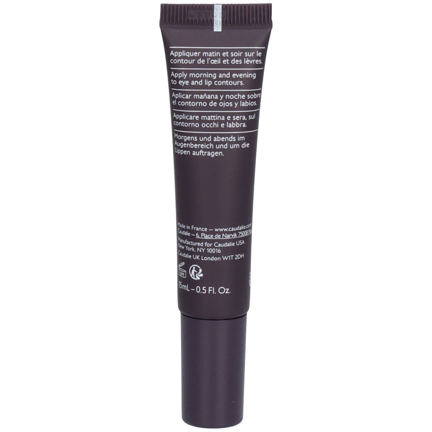 Produktverpackung. Dunkelviolette Schachtel mit Caudalie-Logo und Produktnamen Premier Cru.