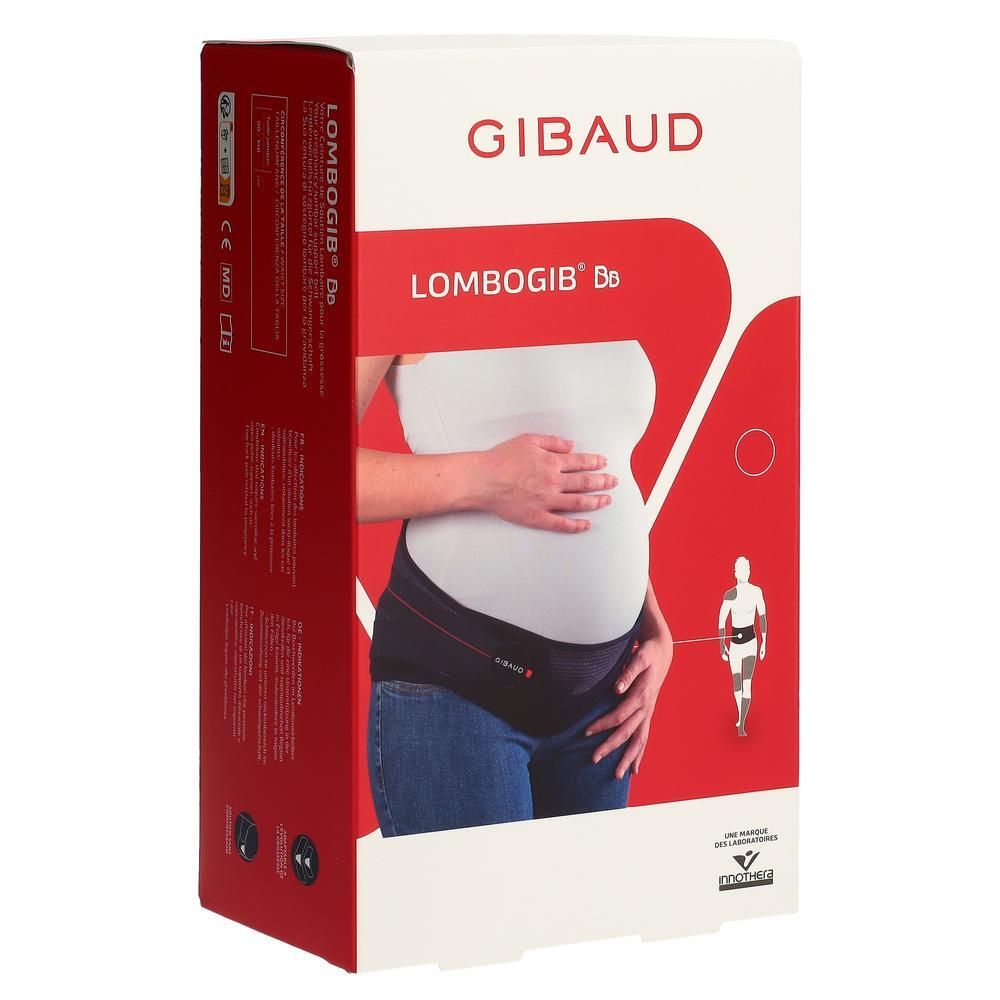 Gibaud Lombogib Bb Umstands-Stützgürtel, Größe 1, blau. Kartonverpackung mit Produktabbildung.