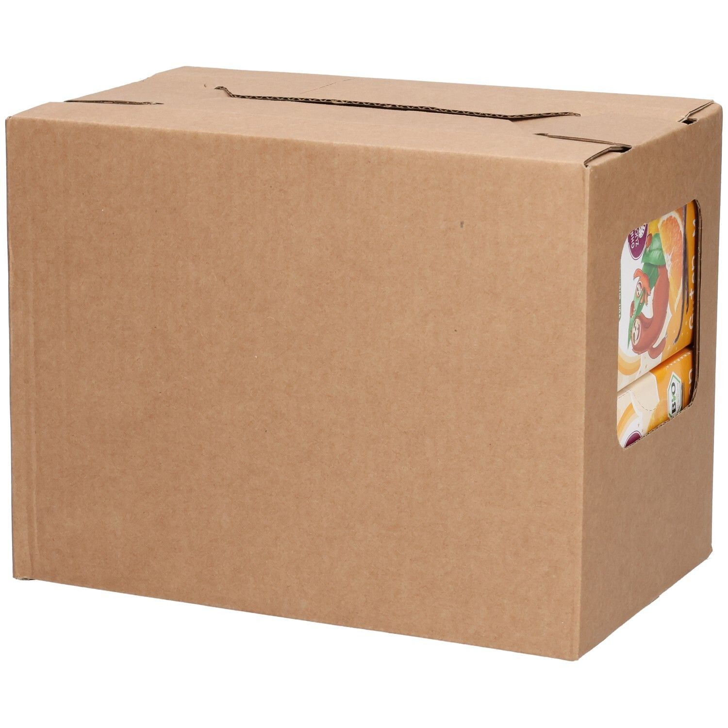 Brauner Karton mit Sichtfenster. Enthält TeeFee Bio Guten Morgen. Ausschnitt zeigt Tee-Verpackungen.