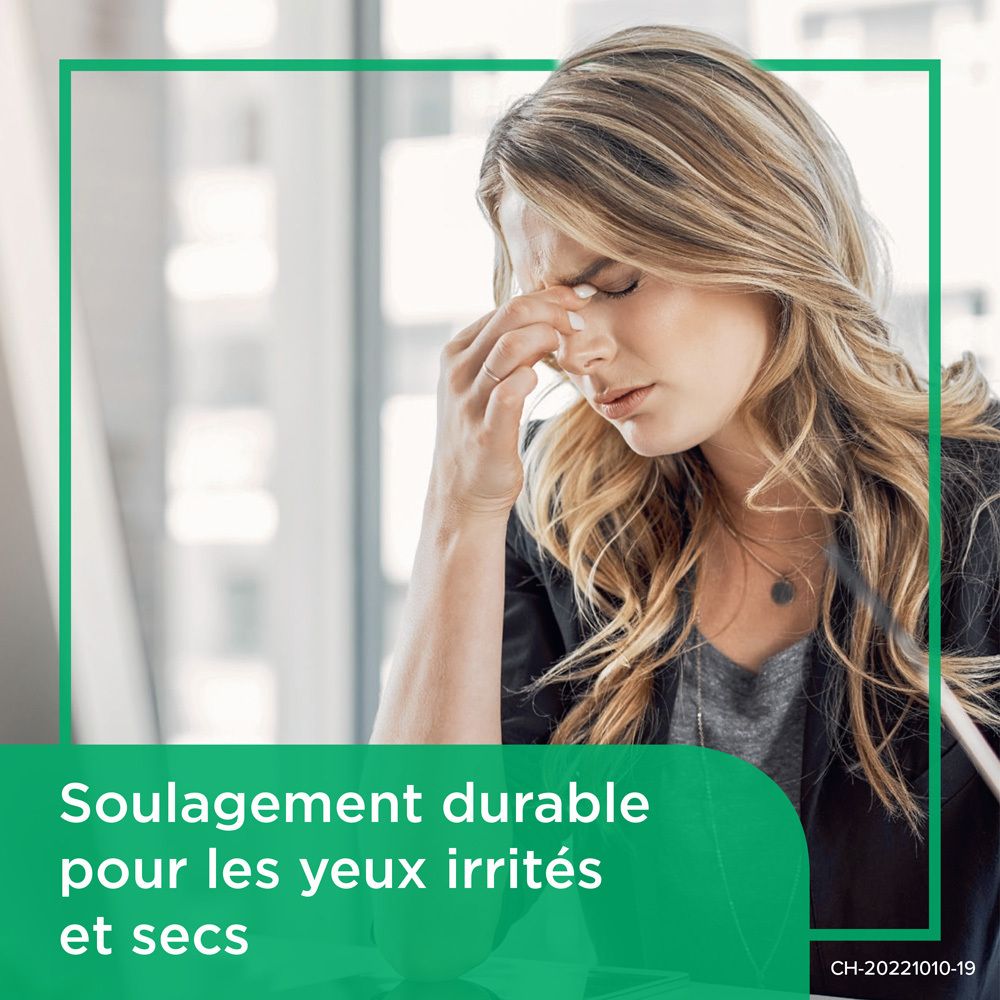 Emballage Bepanthen PRO Collyre. Texte: Humidification et soin des yeux secs.