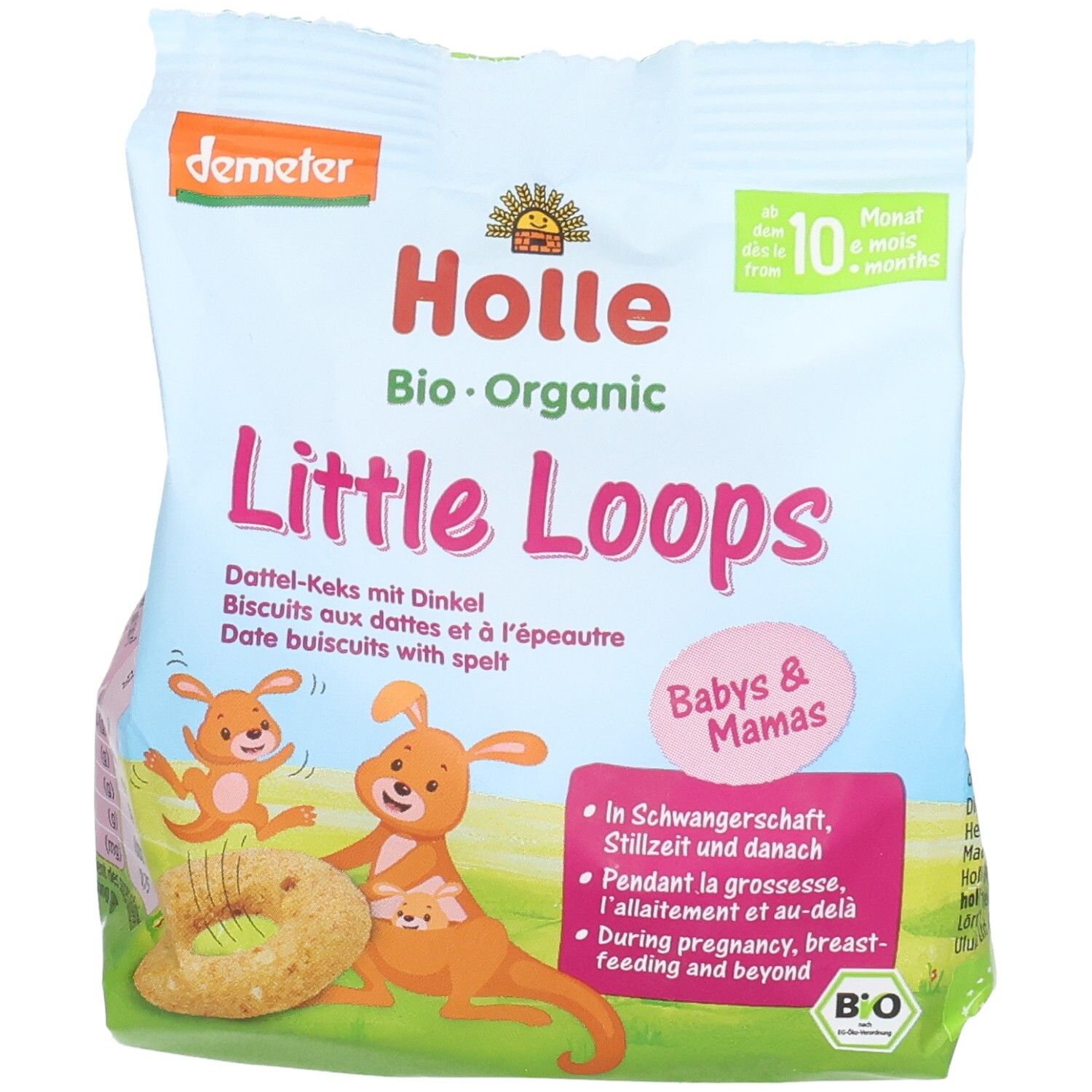 Holle Little Loops Dattel-Keks mit Dinkel, Bio-Qualität, für Babys ab 10 Monaten.