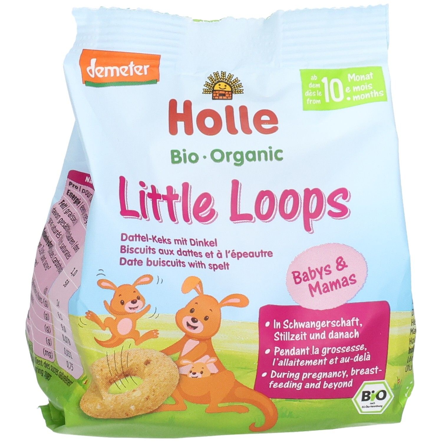 Holle Little Loops Dattel-Keks mit Dinkel, Bio-Qualität, für Babys ab 10 Monaten.