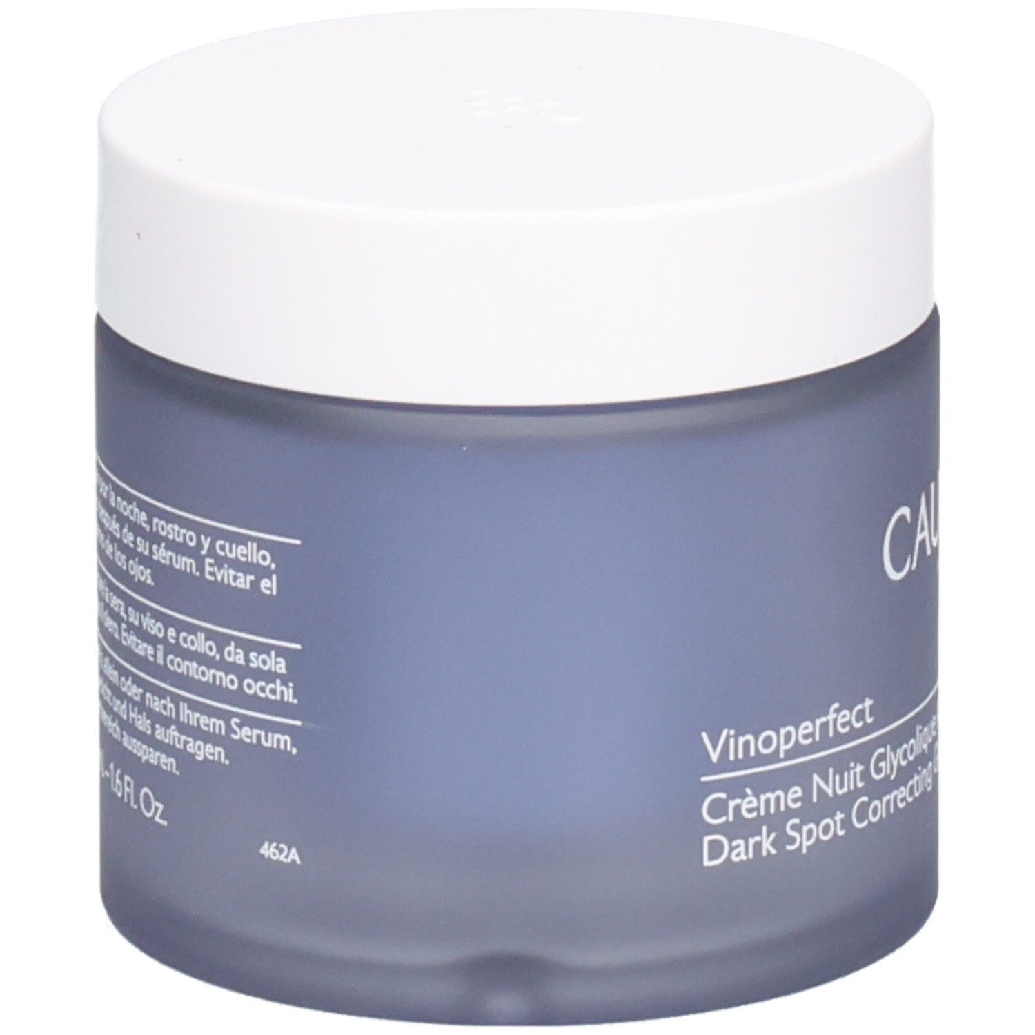 Creme-Tiegel mit weißem Deckel. Aufschrift CAUDALIE und Vinoperfect. Creme Nuit Glycolique Anti-Taches. Nachtcreme.