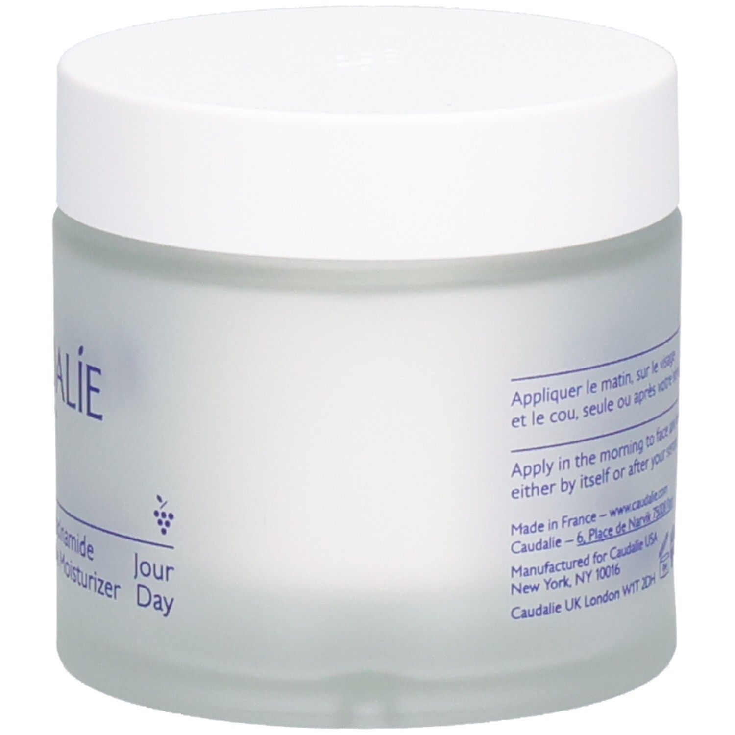 Creme-Tiegel mit weißem Deckel. Auf dem Tiegel steht CAUDALIE und Vinoperfect. Text: Crème Anti-Taches Niacinamide, Dark Spot Niacinamide Moisturizer Day.