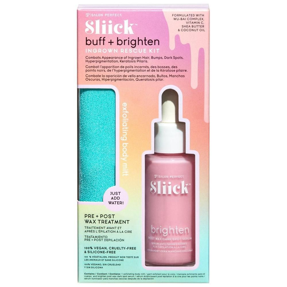 Sliick Buff + Brighten Ingrown Rescue Kit mit Exfoliating Body Mitt und Serum.