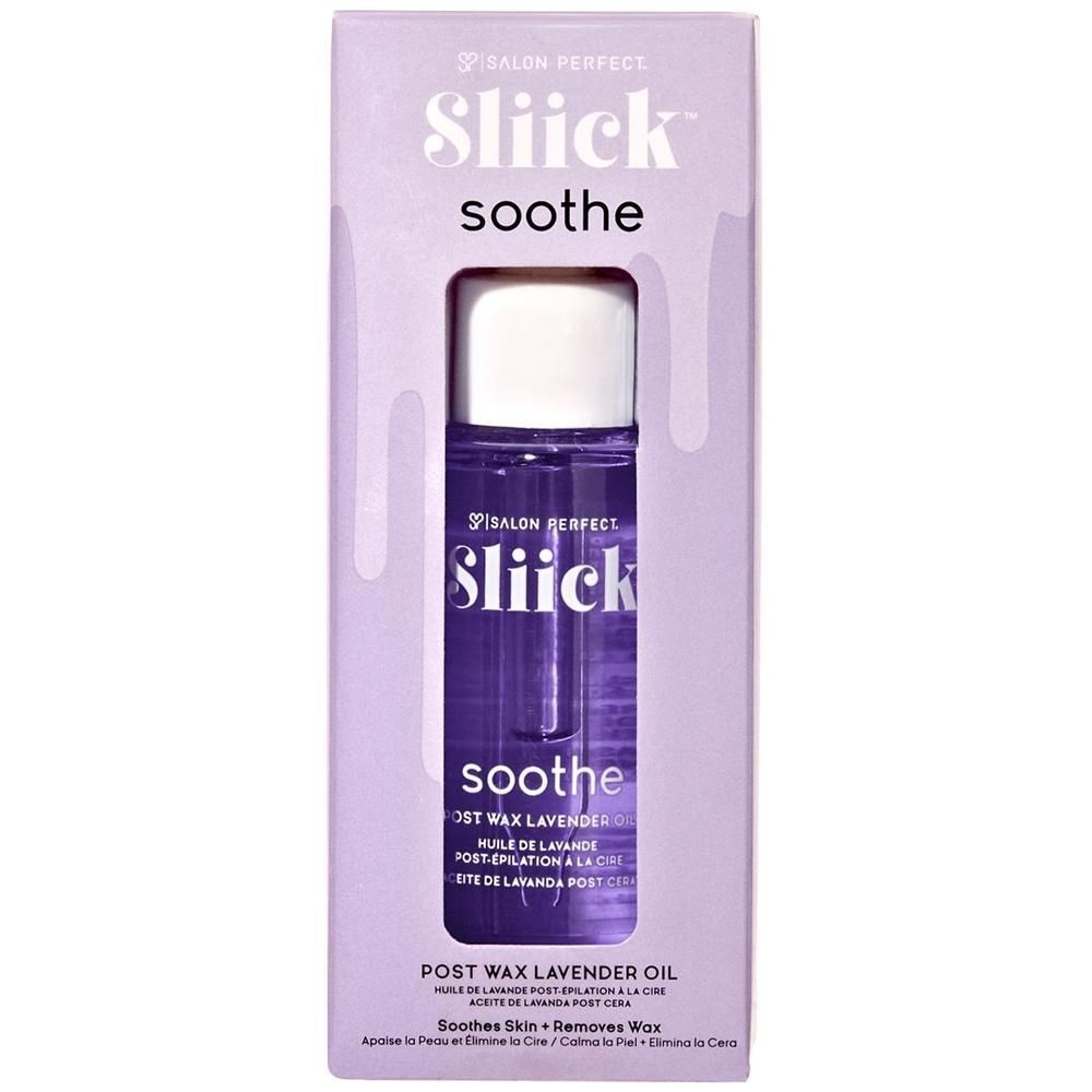 Lila Verpackung mit Flasche Sliick Soothe Post Wax Lavender Oil.