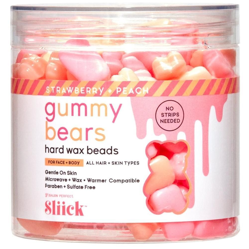 SLIICK Gummy Bears Hard Wax Beads: Erdbeere + Pfirsich, für Gesicht, Körper, alle Haartypen. Keine Streifen nötig.