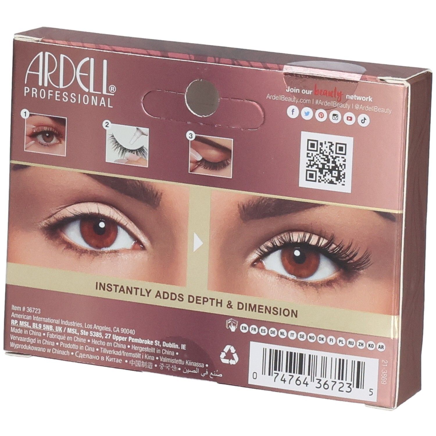 Ardell Professional Wimpernverpackung mit Anwendungshinweisen.