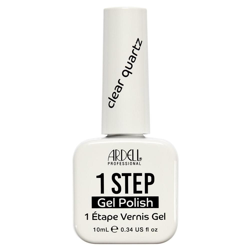 Ardell 1 Step Gel Polish Clear Quartz: Flasche mit weißem Deckel und Etikett. Text: Ardell Professional, 1 STEP Gel Polish.