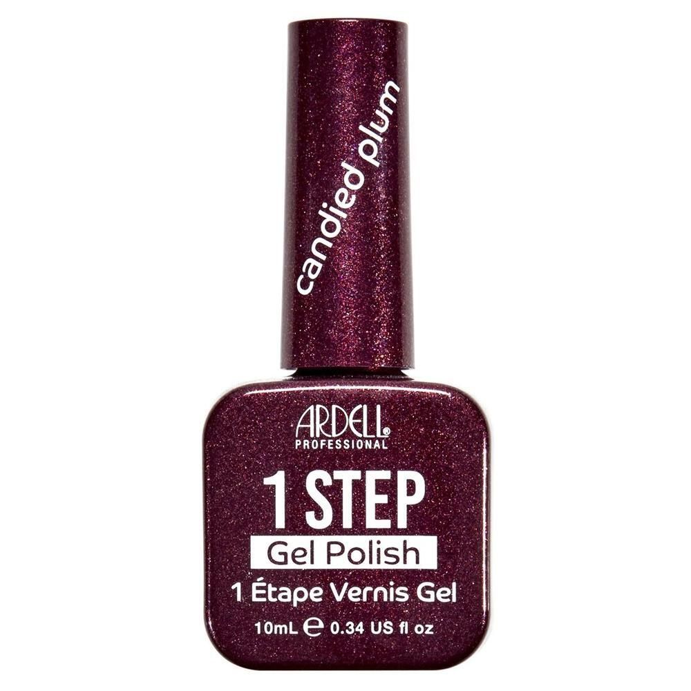 Ardell 1 Step Gel Polish in Candied Plum. Dunkelroter Nagellack in einem quadratischen Fläschchen mit Applikator.