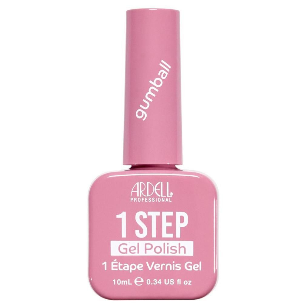 Ardell 1 Step Gel Polish in Gumball. Rosa Fläschchen mit Applikator. Text auf Flasche: '1 STEP Gel Polish'.
