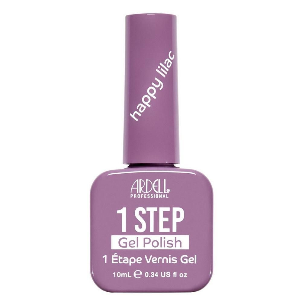 Ardell 1 Step Gel Polish in Happy Lilac. Lila Flasche mit weißem Aufdruck.